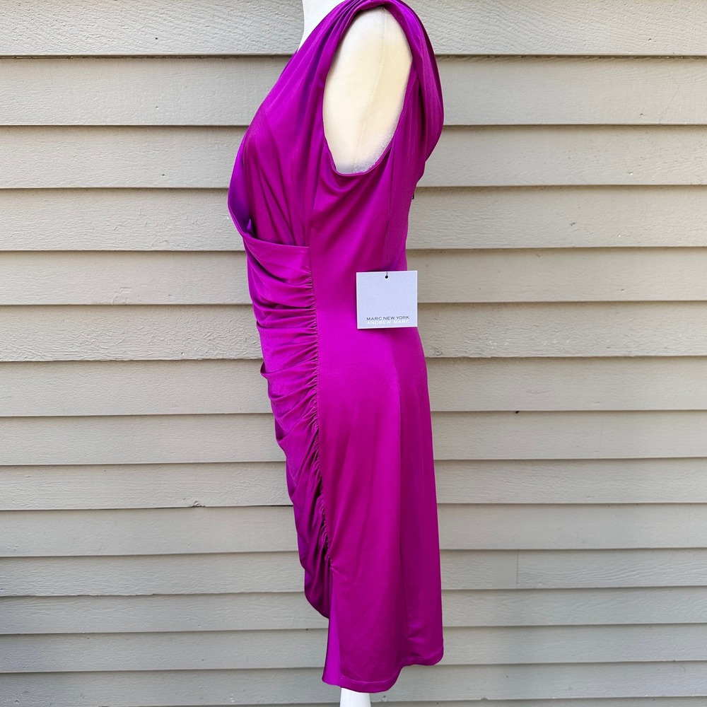 Marc New York Andrew Marc Purple Ruched Faux Wrap Sheath Dress MD2AK590 Sz 10 - Picture 14 of 16